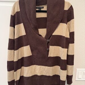 Banana Republic Brown and Tan Striped Shawl-Collar Cardigan